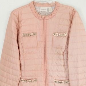 CHICO Jacket Top Quilt Light Dusty Pink Bead Rhinestone Regency Core Size Large